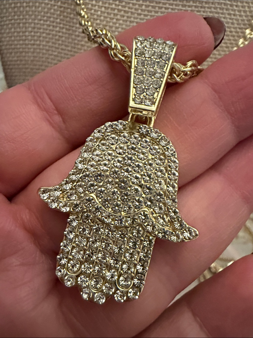 14 Gold Fill Pave CZ Hamsa Hand Pendant Necklace 18”